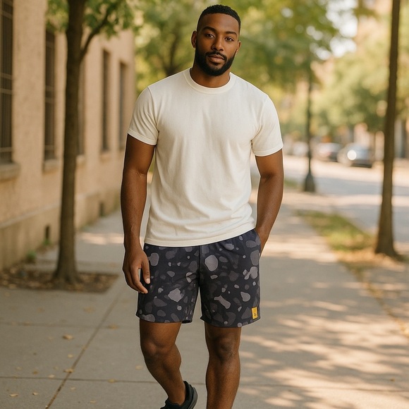 All in Motion Cream and Black Athletic Shorts for Versatile Performance - Picture 2 of 14